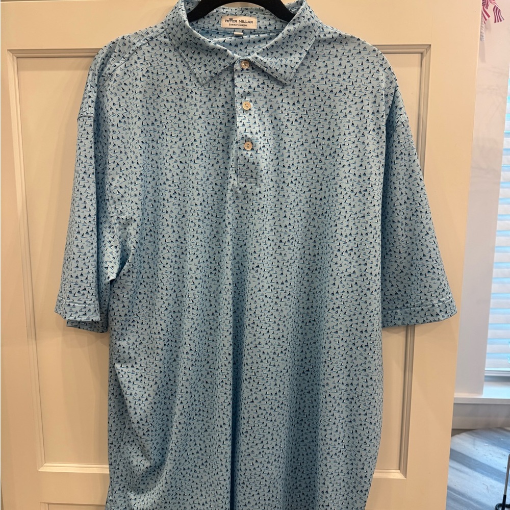Peter Millar Light Blue Patterned Polo Shirt